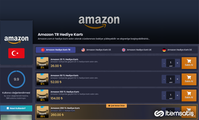 İtemSatış Amazon Hediye Kartı Ürünü Hakkında Detaylı Bilgi