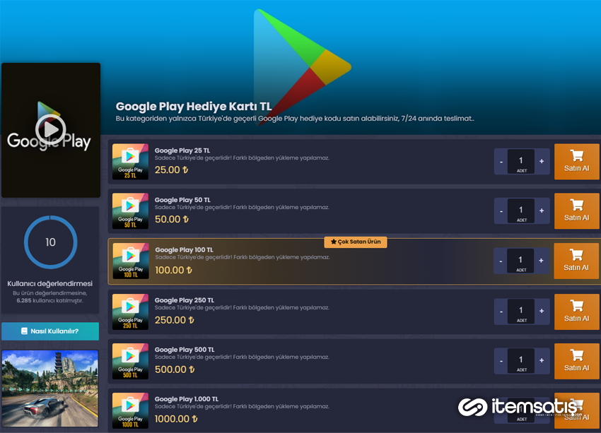 İtemSatış Google Play Hediye Kartı Ürünü Hakkında Detaylı Bilgi