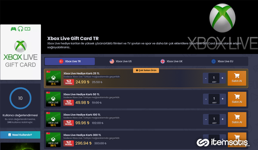 İtemSatış Xbox Live Hediye Kartı Ürünü Hakkında Detaylı Bilgi