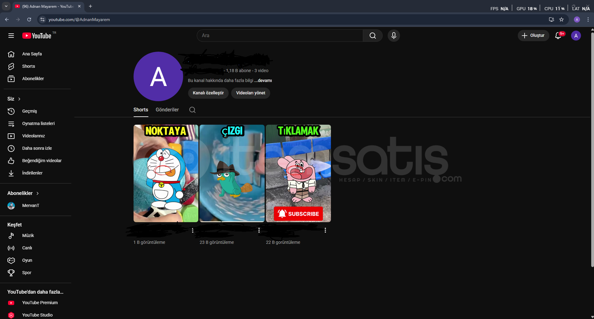 1,18k Gerçek Aboneli YouTube Kanalı Satılık 1,18k Gerçek Aboneli YouTube Kanalı Satılık