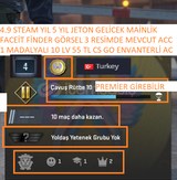 1 MADALYALI 10 LV 55 TL CS GO ENVANTERLİ FACEİT