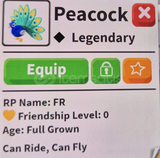 1 X PEACOCK ( R,F ) ADOPT ME 