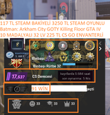 10 MADALYALI 32 LV 225+117 TL CS GO ENVANTER VE