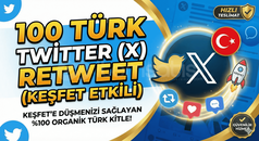 100 TÜRK TWİTTER (X) RETWEET (KEŞFET ETKİLİ)