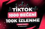 1000 TikTok Like + 100K İzlenme / Keşfet Paketi