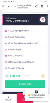 10000 takipçili (düşmeyen) instagram hesabı