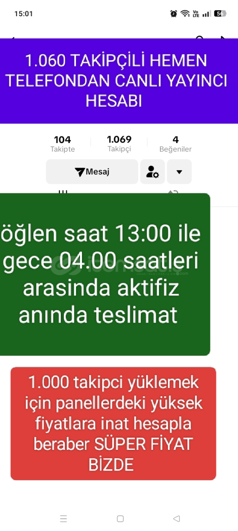 1.060 TAKİPÇİLİ TELEFONDAN CANLI YAYIN AKTİF 1.060 TAKİPÇİLİ TELEFONDAN CANLI YAYIN AKTİF