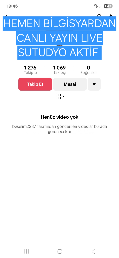 1069 TAKİPÇİLİ HEMEN BİLGİSAYARDAN CANLİ YAYİN  1069 TAKİPÇİLİ HEMEN BİLGİSAYARDAN CANLİ YAYİN