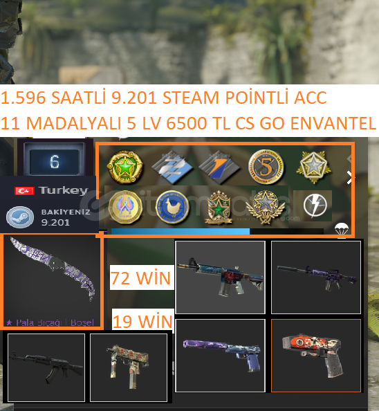 11 MADALYALI 5 LV PALA BIÇAKLI 6500 TL CS GO EN 11 MADALYALI 5 LV PALA BIÇAKLI 6500 TL CS GO EN