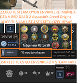 12 MADALYALI 36 LV STEAM 97 LV 10100 SİLAH STİC