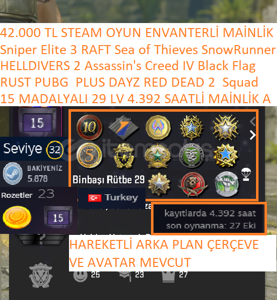 15 MADALYALI 29 LV RUST PUBG PLUS DAYZ RED DEAD 15 MADALYALI 29 LV RUST PUBG PLUS DAYZ RED DEAD
