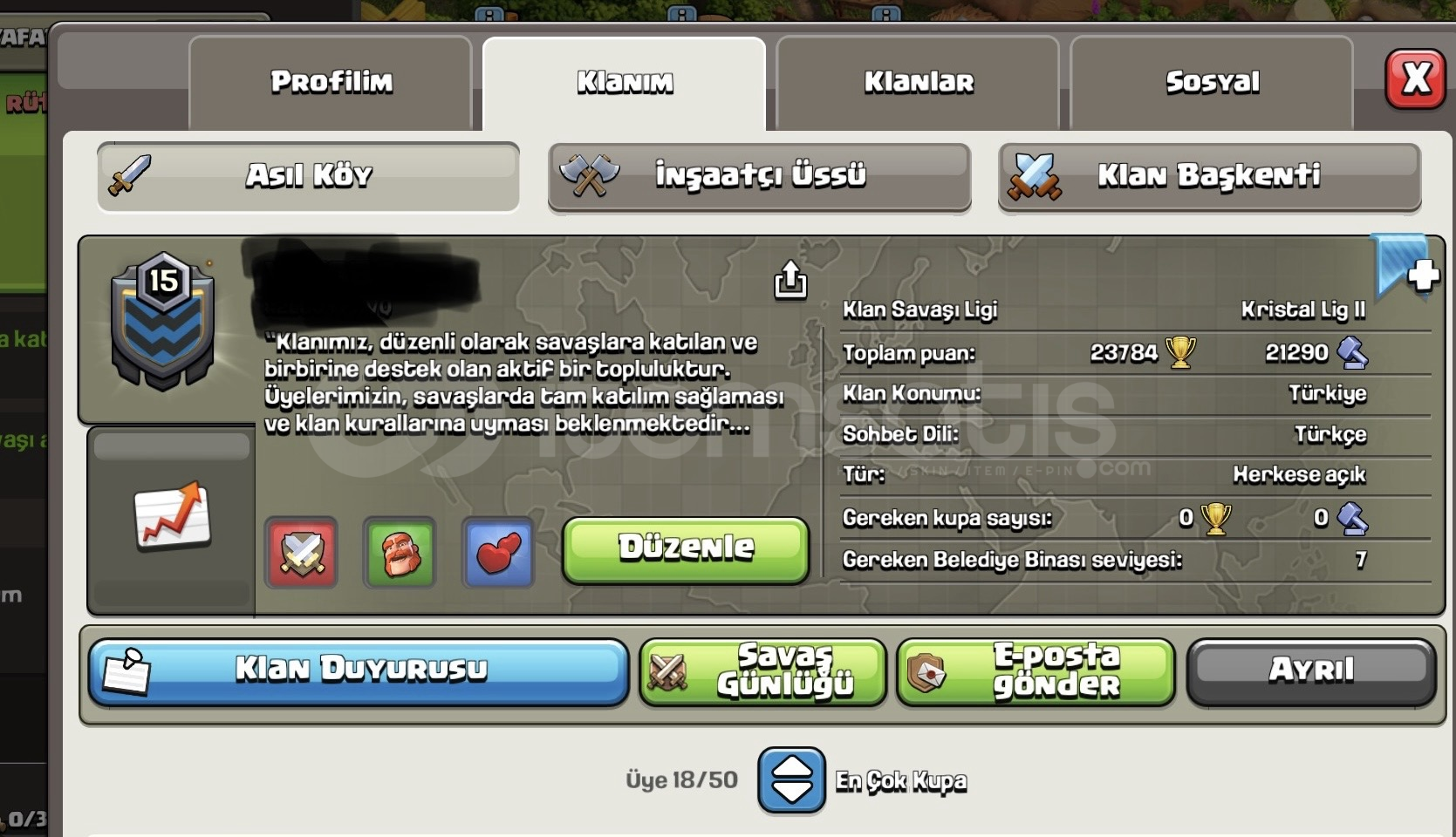 15 seviye klan 15 seviye klan