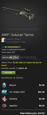 15.03 Dolarlık Stickers | AWP | Solucan Tanrıs 