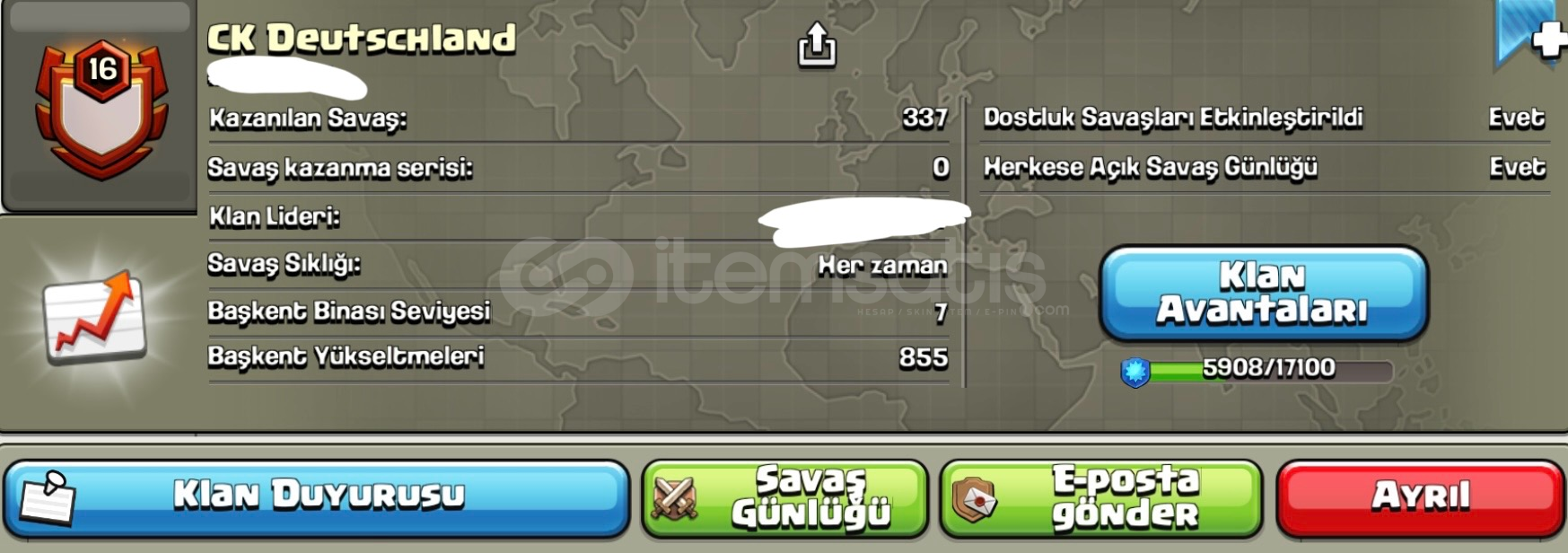 16 SEVİYE ALMAN KLANIM SATILIKTIR 16 SEVİYE ALMAN KLANIM SATILIKTIR