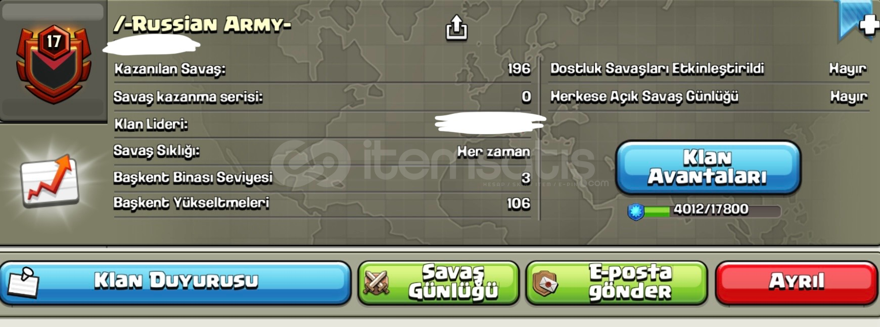 17 SEVİYE ARMY KLANIM ACİL SATILIKTIR 17 SEVİYE ARMY KLANIM ACİL SATILIKTIR