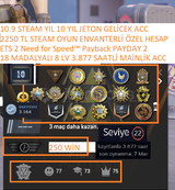 18 MADALYALI 8 LV 150 TL CS GO ENVANTERLİ NFS P