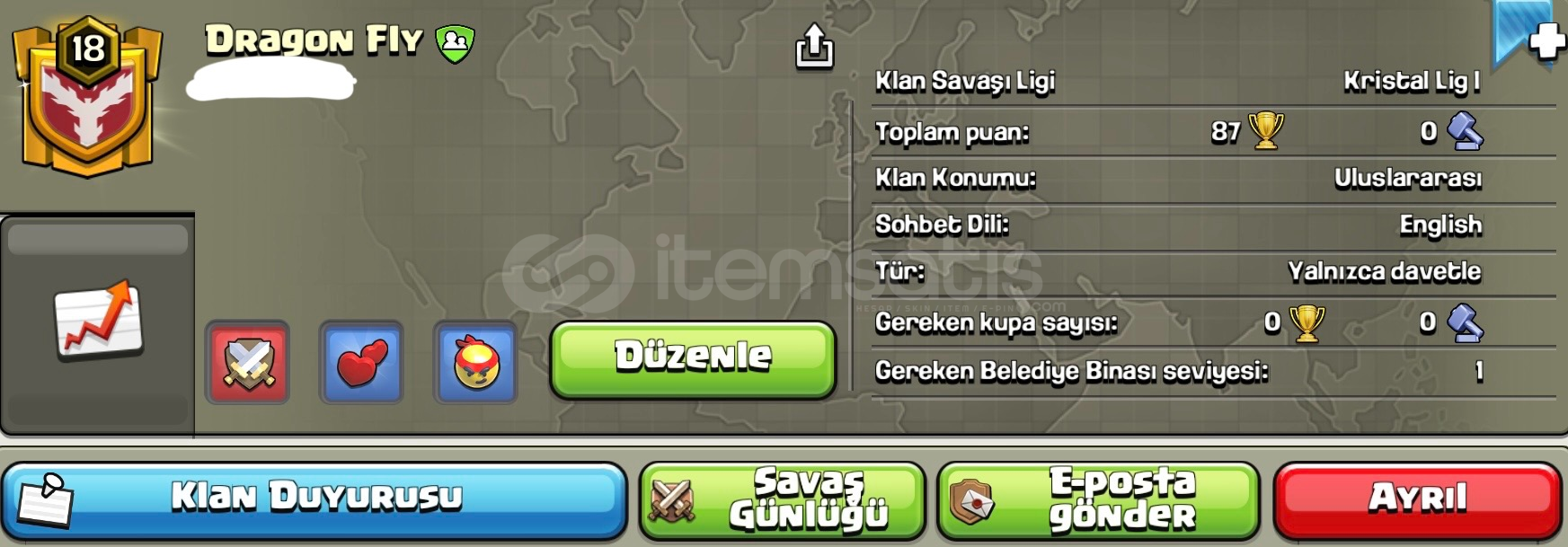 18 SEVİYE DRAGON İSİMLİ KLANIM SATILIKTIR 18 SEVİYE DRAGON İSİMLİ KLANIM SATILIKTIR