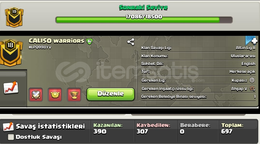 19 LEVELE 1K TP KALMIŞ ÖLÜ FİYATLI KLAN 19 LEVELE 1K TP KALMIŞ ÖLÜ FİYATLI KLAN