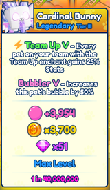 1x Shiny Cardinal Bunny | TEAM UP V | BGS INF
