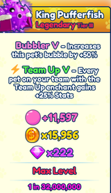 1x Shiny King Pufferfish Team up V max lvl 
