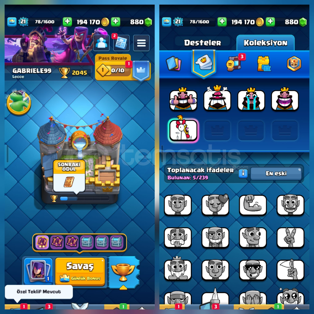 2045Kupa 61Kart 5İfade 1Kule 880Elmas İsimHakkı 2045Kupa 61Kart 5İfade 1Kule 880Elmas İsimHakkı