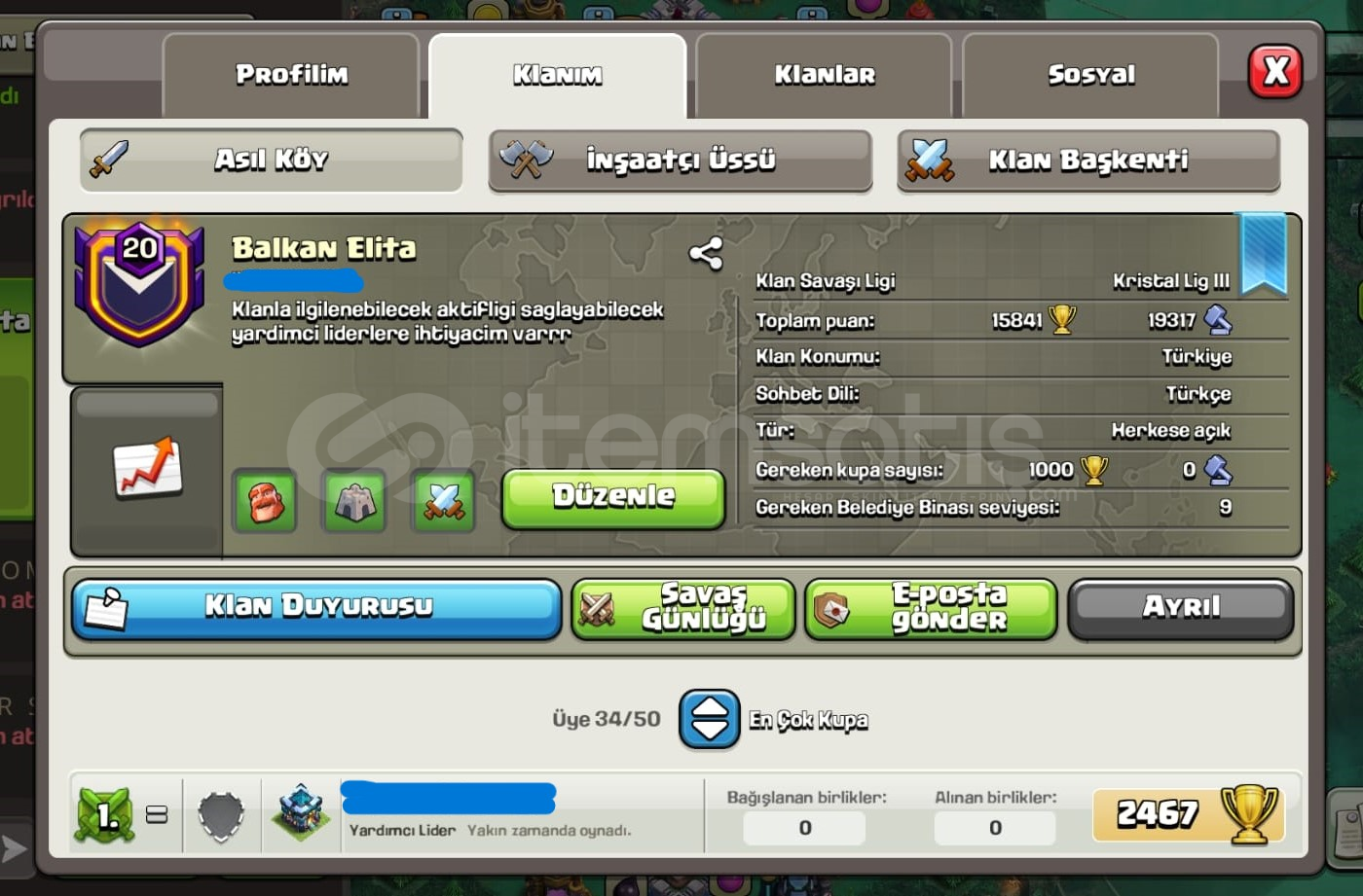20LEVEL TÜRK İSİMLİ KLAN 1399TL 20LEVEL TÜRK İSİMLİ KLAN 1399TL
