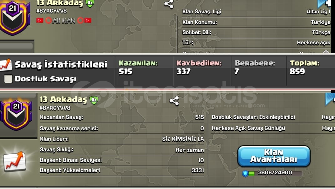 21 LEVEL TÜRK KLANI ÖLÜ FİYATA 21 LEVEL TÜRK KLANI ÖLÜ FİYATA