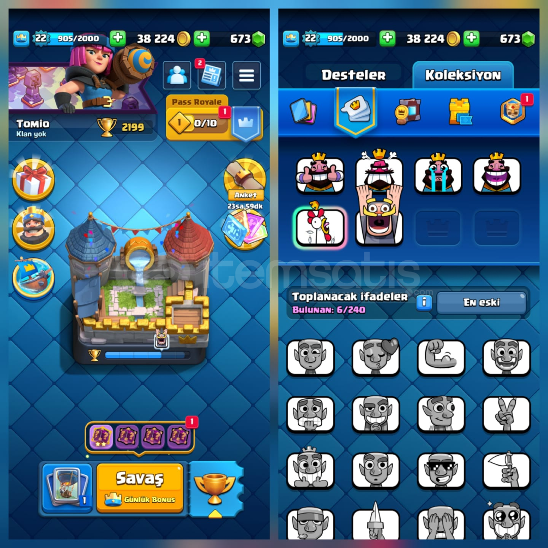 2199Kupa 64Kart 6İfade 1Kule İsimHakkı 673Elmas 2199Kupa 64Kart 6İfade 1Kule İsimHakkı 673Elmas