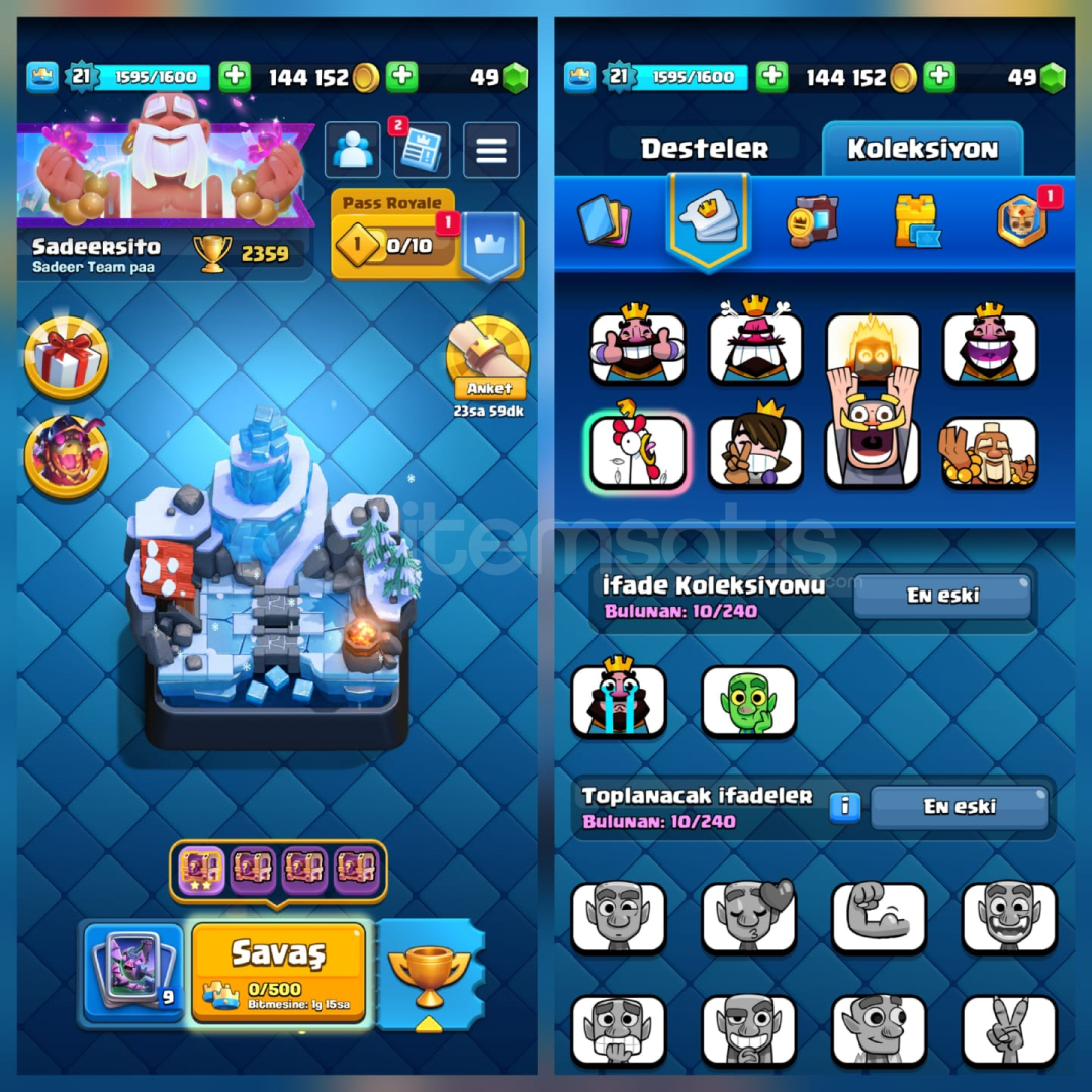 2359Kupa 56Kart 2Evrim 10İfade 1Kule 2359Kupa 56Kart 2Evrim 10İfade 1Kule