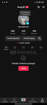 250 takipçili tik tok hesabı