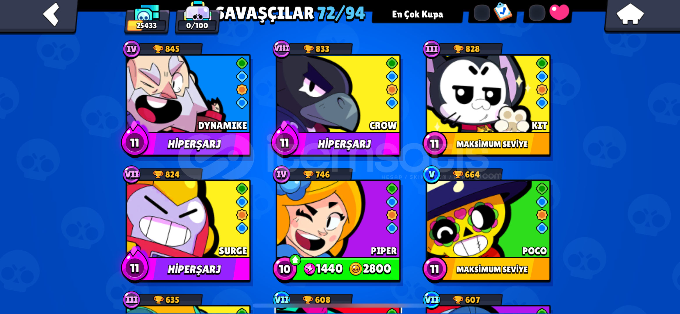 25k kupa+100skin+200 elmas+72 karakter 25k kupa+100skin+200 elmas+72 karakter