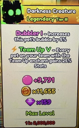 1x Shiny Darkness Creature Max lavel team V