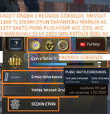 3 MADALYALI 12 LV 1177 PUBG PLUS SAATLİ 2023 SO