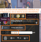  3 MADALYALI 30 LV 450 TL CS GO ENVANTERLİ 750