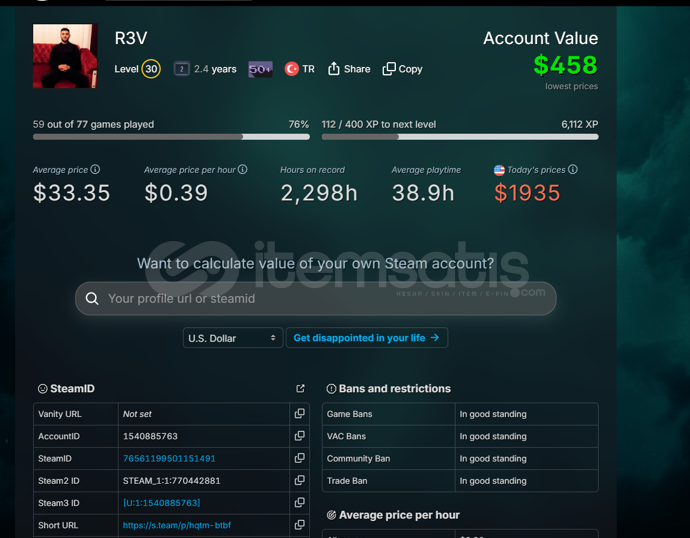 30 lV 58 PARALI OYUN HESABI 2000$ 30 lV 58 PARALI OYUN HESABI 2000$
