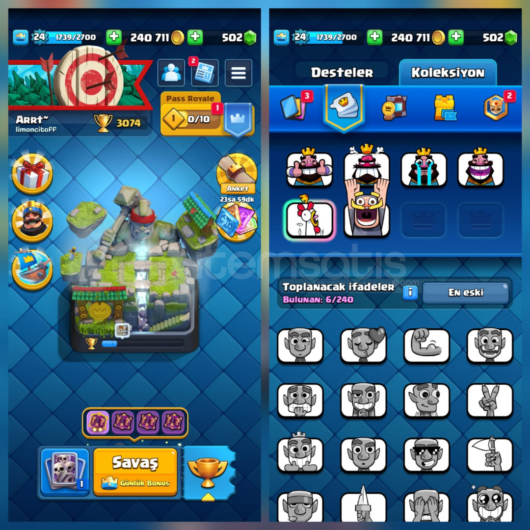 3074Kupa 64Kart 6İfade 1Kule İsimHakkı 502Elmas 3074Kupa 64Kart 6İfade 1Kule İsimHakkı 502Elmas