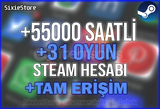 +31 OYUN +55000 SAATLİ STEAM HESABI +İLK MAİL