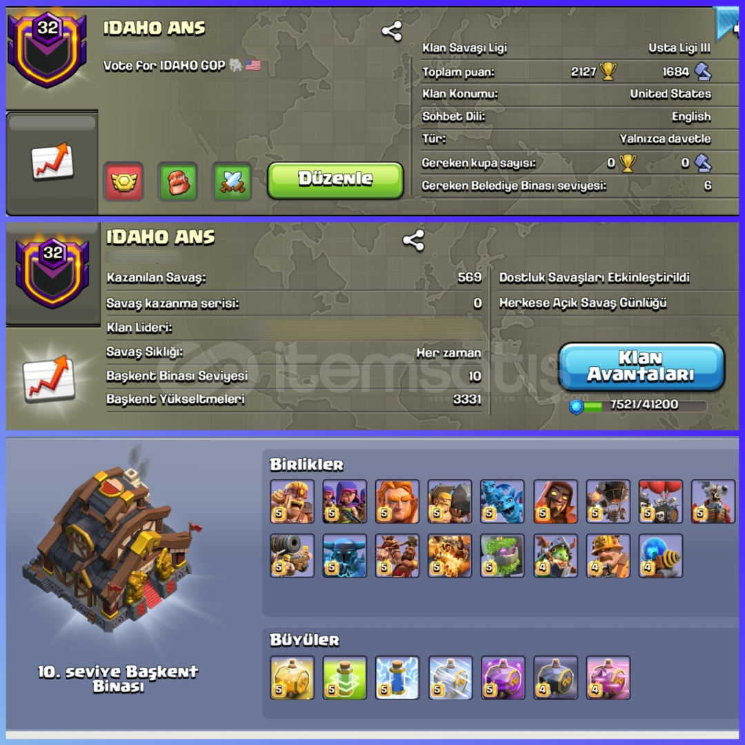 32 LVL BAŞKENT FULL USTA 3 KLAN  32 LVL BAŞKENT FULL USTA 3 KLAN