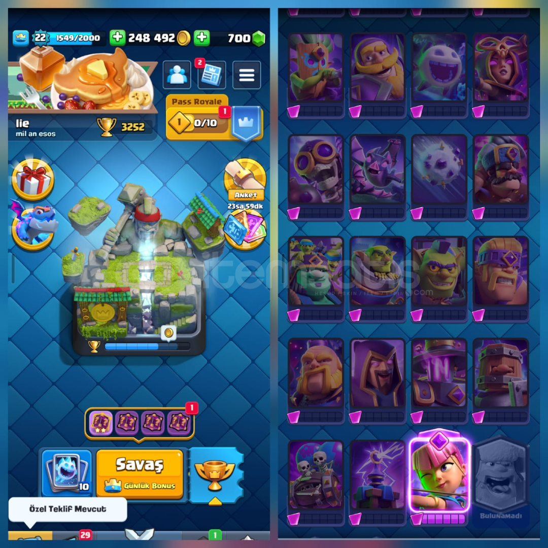 3252Kupa+67Kart+1Evrim+6İfade+700Elmas+ 3252Kupa+67Kart+1Evrim+6İfade+700Elmas+