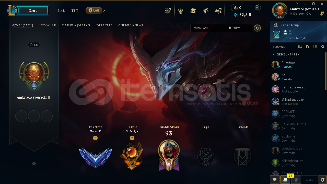 32k MAVİ ÖZLÜ ELMAS ELO YÜKSEK MMR HESAP 32k MAVİ ÖZLÜ ELMAS ELO YÜKSEK MMR HESAP