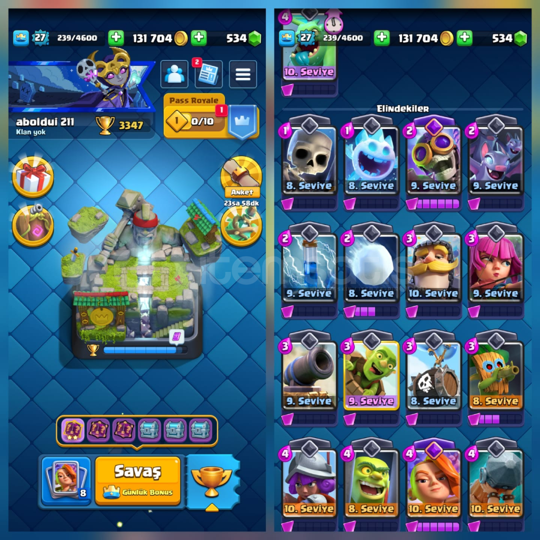 3347Kupa 68Kart 3Evrim 10İfade 2Kule İsimHakkı  3347Kupa 68Kart 3Evrim 10İfade 2Kule İsimHakkı