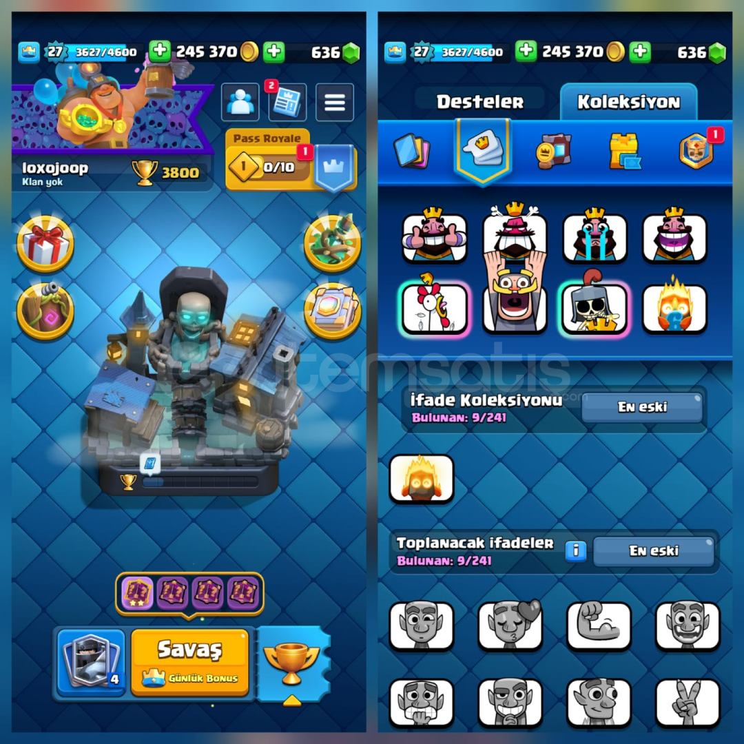 3800Kupa 94Kart 9İfade 1Kule İsimHakkı 636Elmas 3800Kupa 94Kart 9İfade 1Kule İsimHakkı 636Elmas