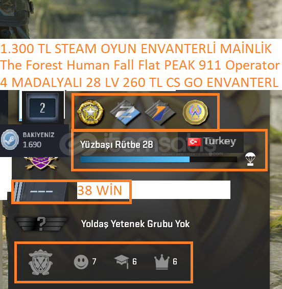 4 MADALYALI 28 LV 260 TL CS GO ENVANTERLİ MAİLL 4 MADALYALI 28 LV 260 TL CS GO ENVANTERLİ MAİLL