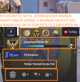 4 MADALYALI 38 LV 15070 TL CS GO ENVANTERLİ VE