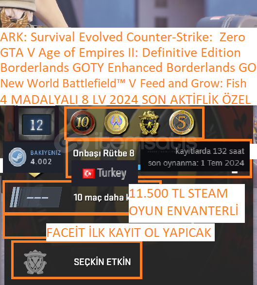 4 MADALYALI 8 LV GTA V New World BF V ARK: Surv 4 MADALYALI 8 LV GTA V New World BF V ARK: Surv