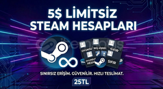 5$ LİMİTSİZ KİŞİSEL STEAM HESAPLARI (VAC Banlı)
