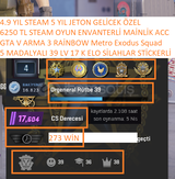 5 MADALYALI 39 LV 17 K ELO 125 TL CS GO ENVANTE