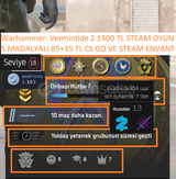 5 MADALYALI 7 LV 85+35 TL CS GO ENVANTERLİ VE S