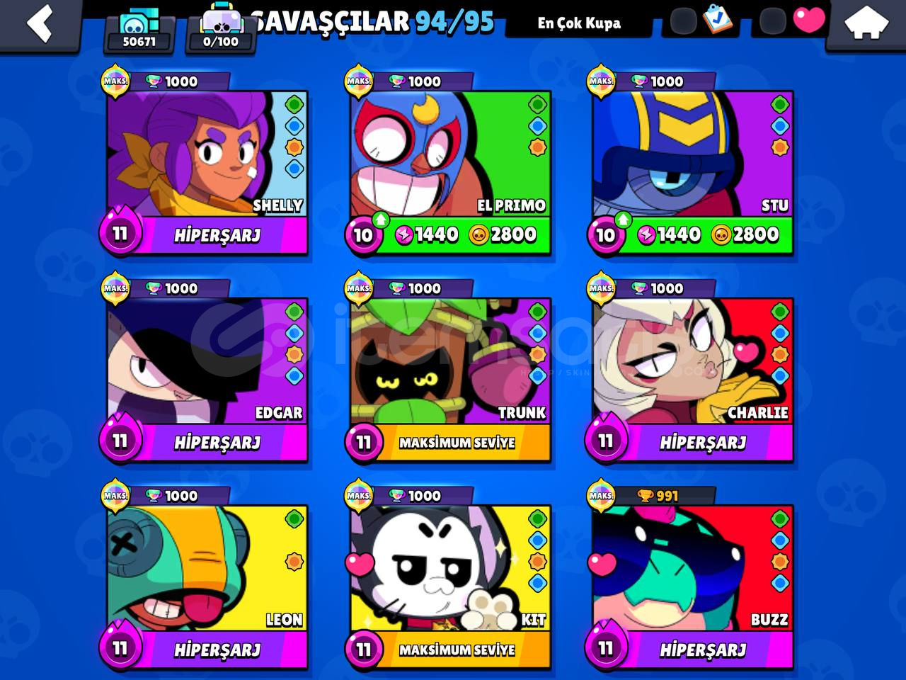 50.6K KUPA | 9 EFSANEVİ SKİN | 20 MAX KADEME  50.6K KUPA | 9 EFSANEVİ SKİN | 20 MAX KADEME