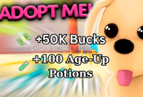 +50K Bucks +100 Age Up Potions | Adopt Me Hesap
